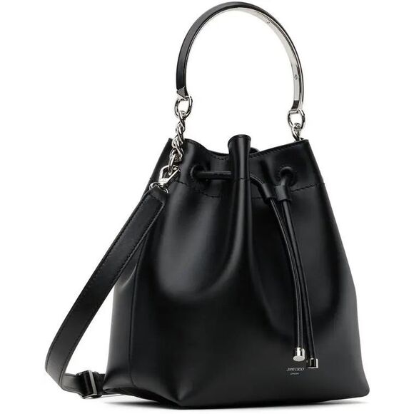 JIMMY CHOO Bon Bon Bucket Black Soft Shiny Smooth Calf Leather Bucket Bag $1750 - Picture 3 of 15